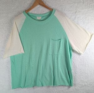 POL- Mint Green and Cream Women's Top